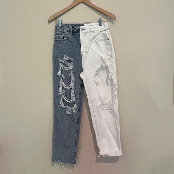Pacsun Women's two toned ripped high rise straight jeans size 26 - Picture 1 of 5